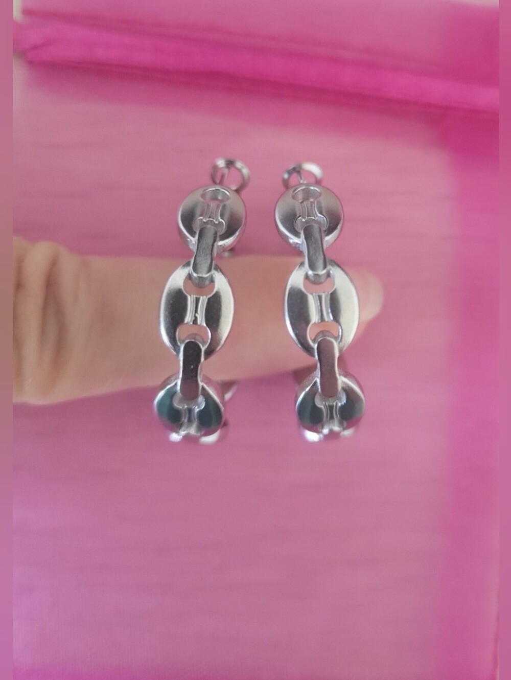Sterling Silver Link Hoop Earrings - Silver